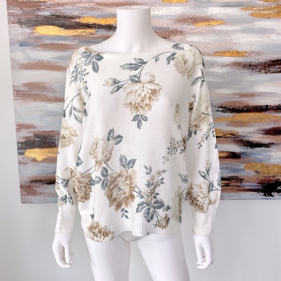 Anna Melani Sweaters - ANNA MELANI White Floral Knit Boatneck Sweater